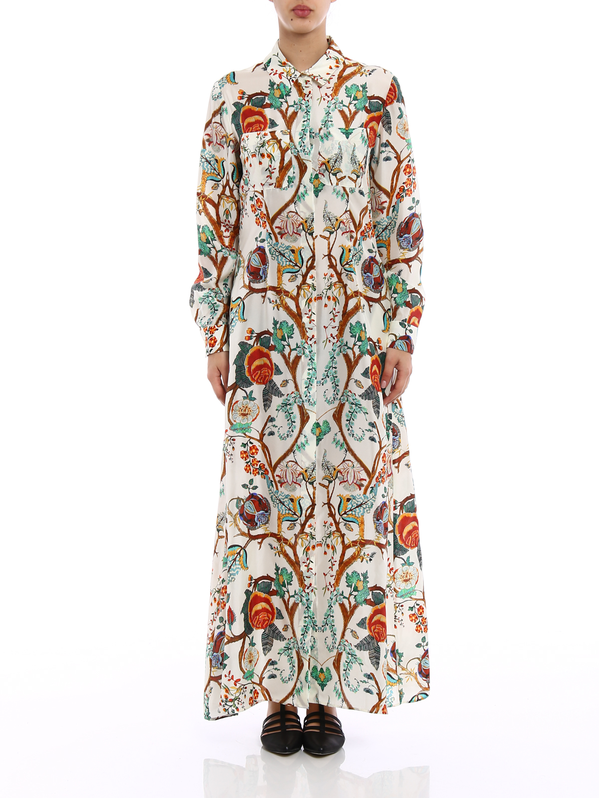alberta ferretti shirt dress Alberta Ferretti Floral Print Chiffon Shirt Dress
