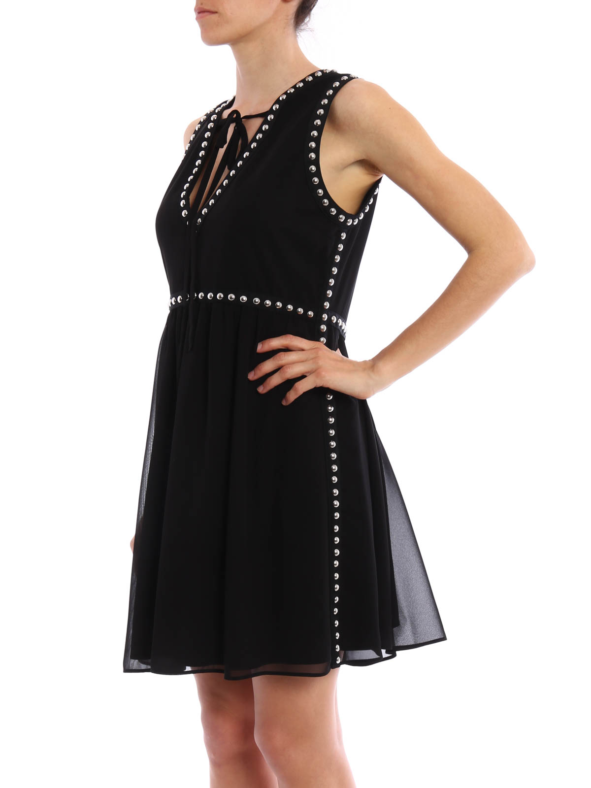 a line dress with studs Fausto Puglisi Dress Silk Black Studded Sleeveless A-line Maxi IT44/US10/L $4000