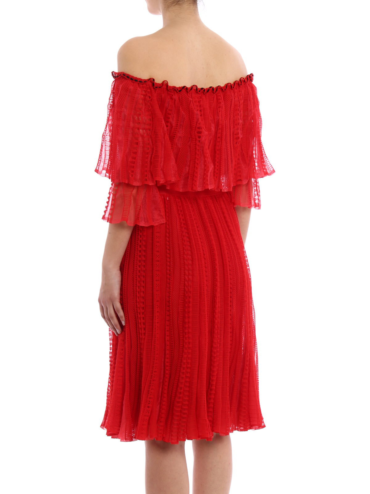 Alexander Mcqueen Off the shoulder knitted dress|461009Q1WCY6498