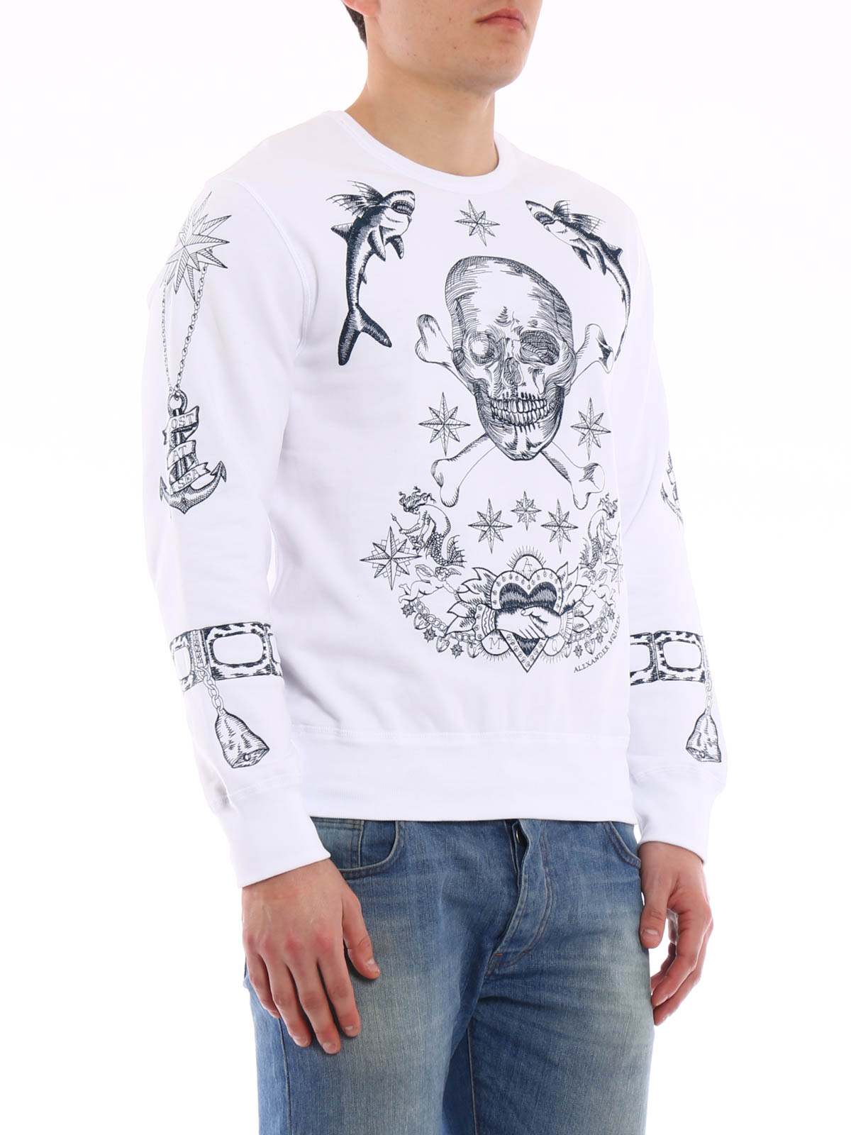 スウェット・トレーナー ALEXANDER MCQUEEN COTTON SWEATSHIRT WITH EMBROIDERED SKULL Alexander Mcqueen Embroidered skull cotton sweatshirt