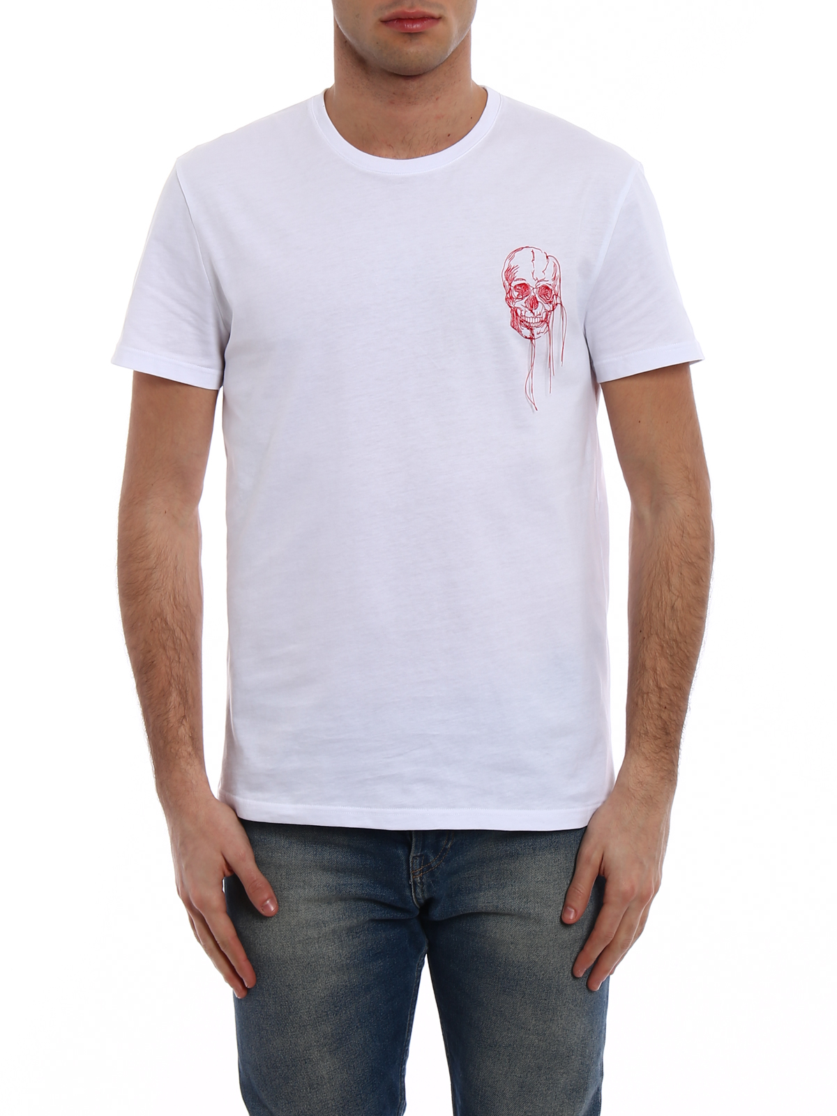 Alexander Mcqueen Embroidered Skull white T-shirt