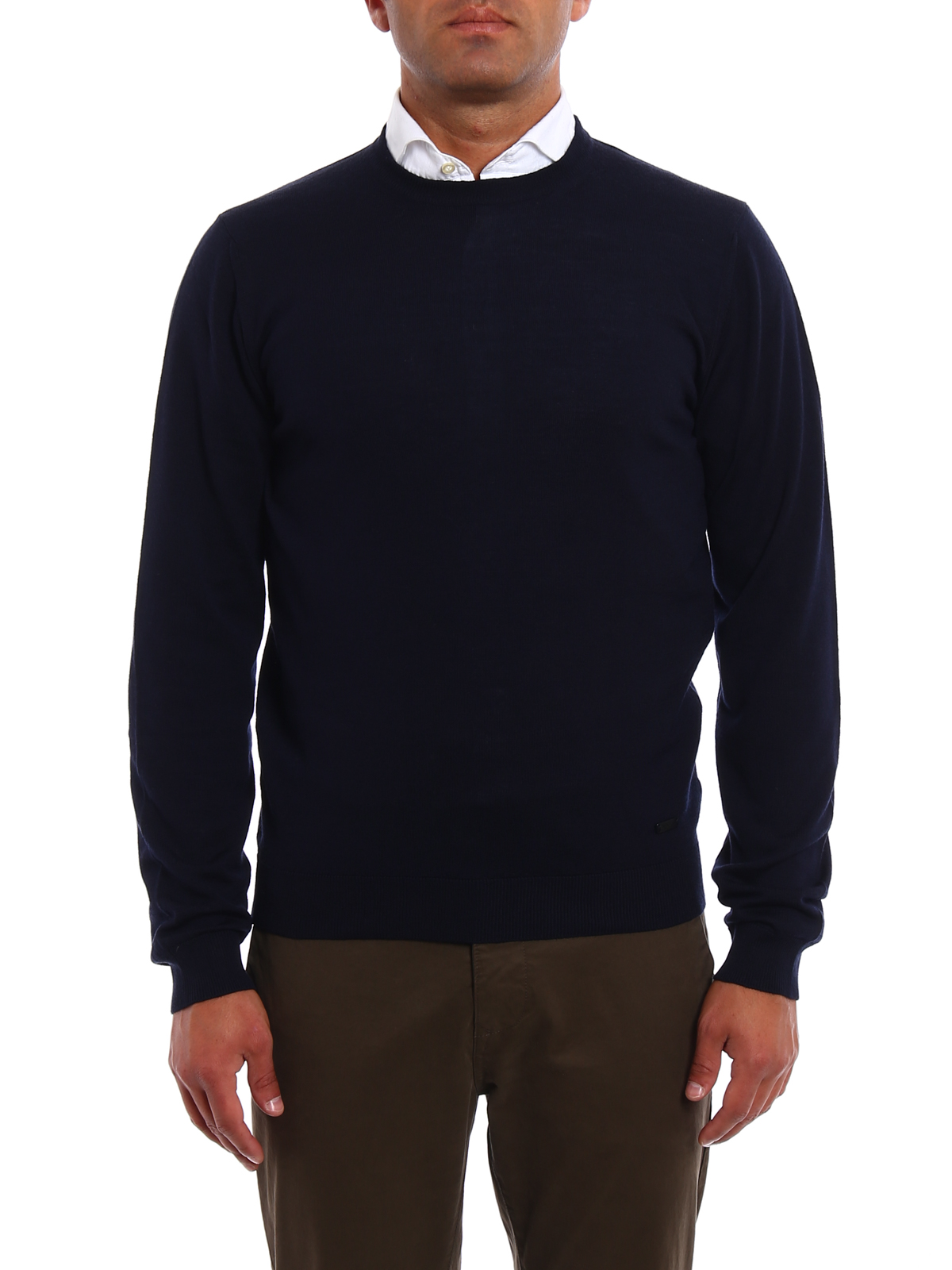 Crew necks Armani Collezioni Blue combed wool sweater