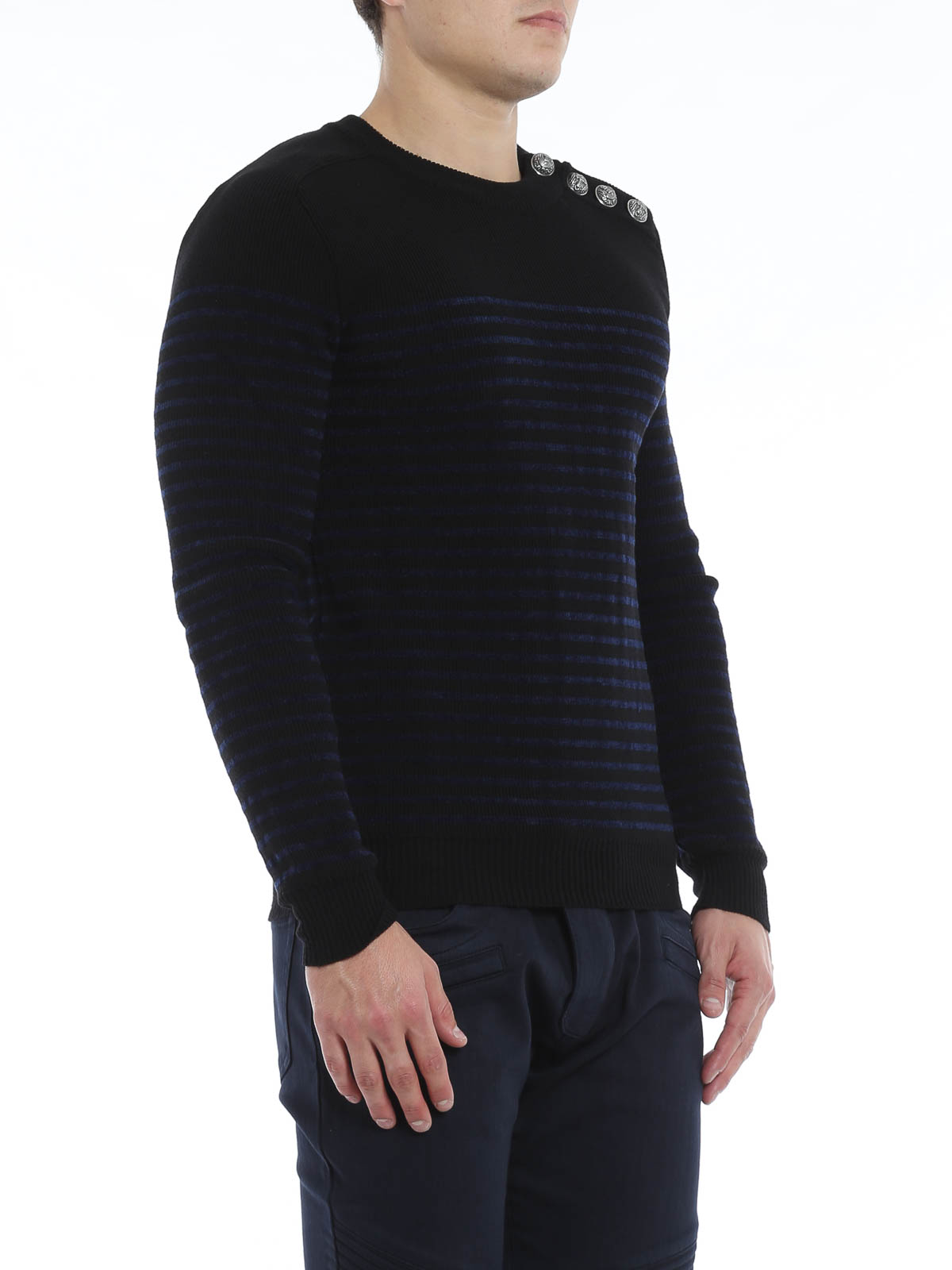 BALMAIN ブラック トレーナー BALMAIN - Bロゴ シルバープリント クルーネックスウェット