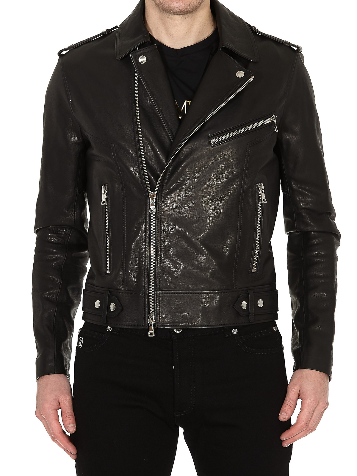 Leather jacket Balmain - Balmain Paris print leather jacket TH18508L0650PA