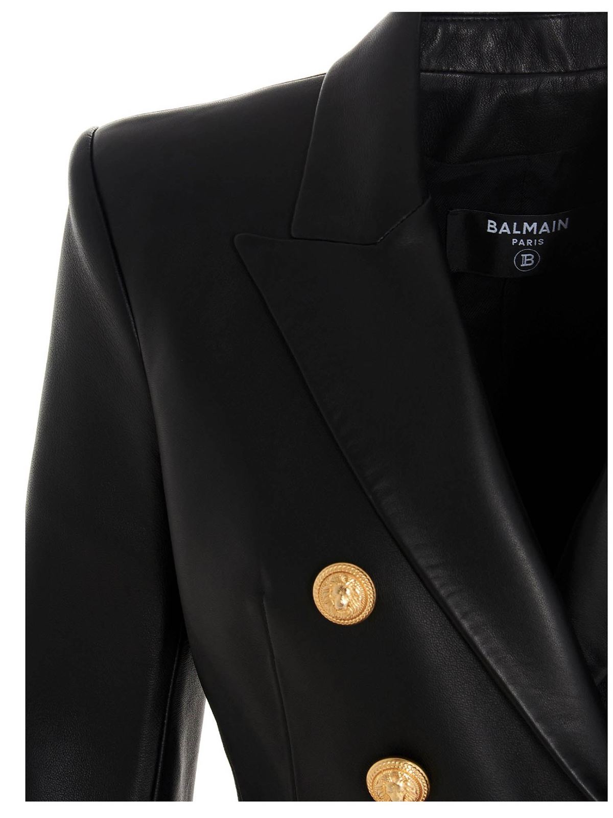 jacket Balmain - Gold leather blazer in black -
