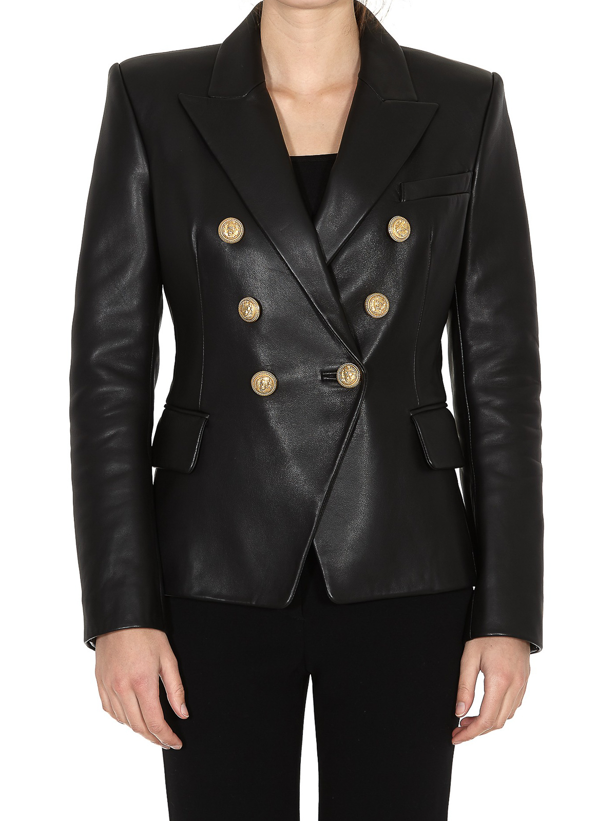jacket Balmain Leather blazer with iconic - TF1997499163P0PA