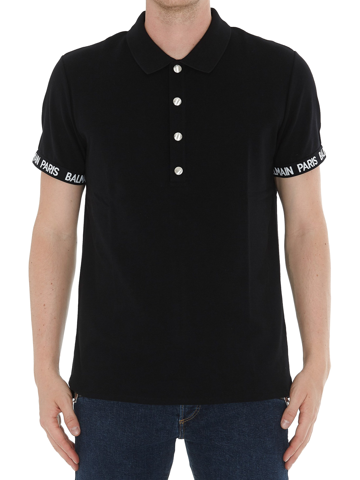 Polo shirts Balmain - Black cotton polo with logo - SH11009J0050PA