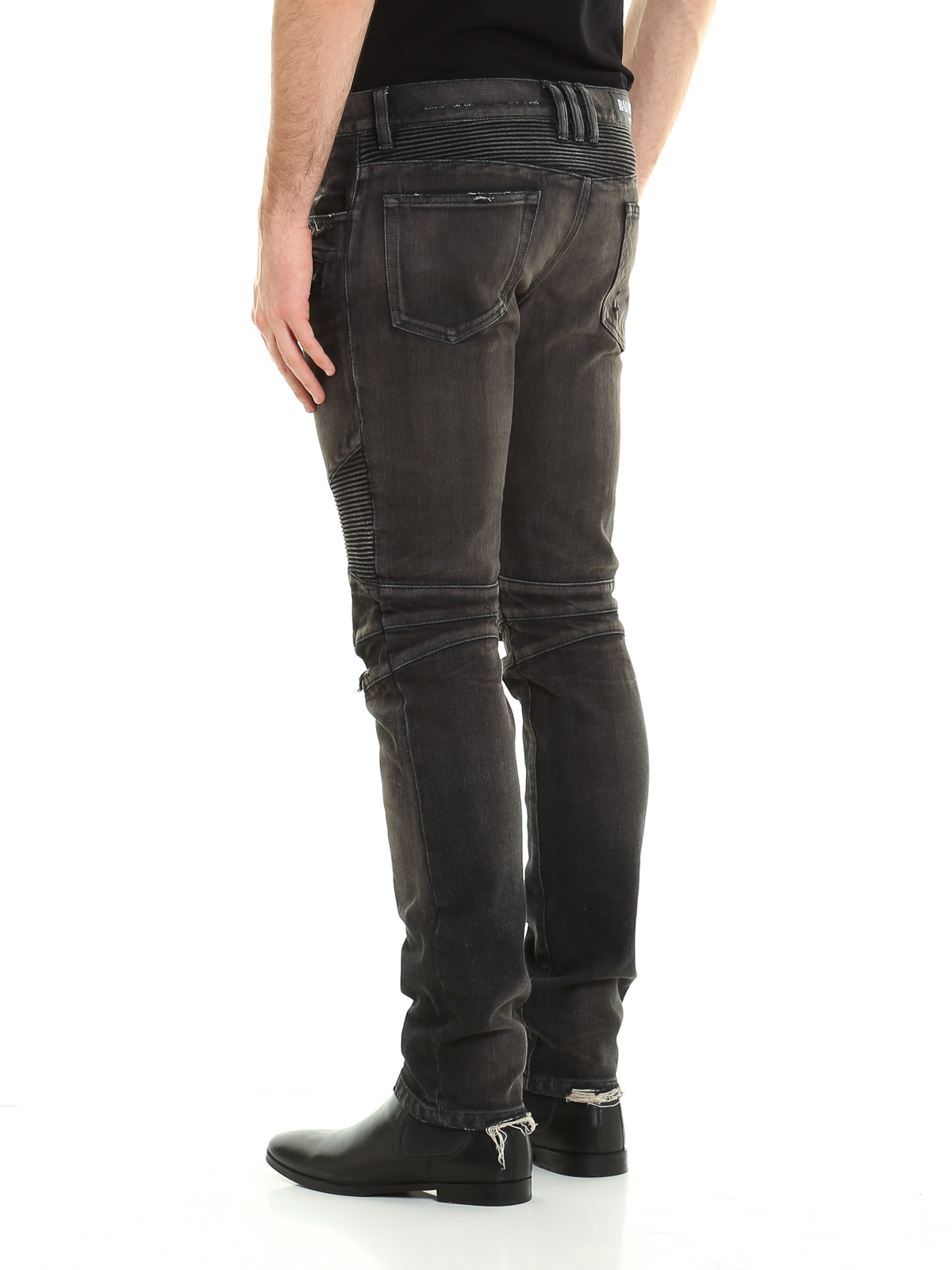 Straight leg jeans - Distressed denim biker jeans POHT551C710V176