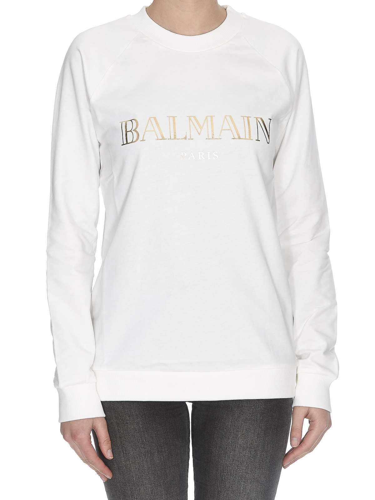 Sweatshirts & Sweaters Balmain - Gold-tone Balmain logo white sweatshirt - RF13735I044GAD