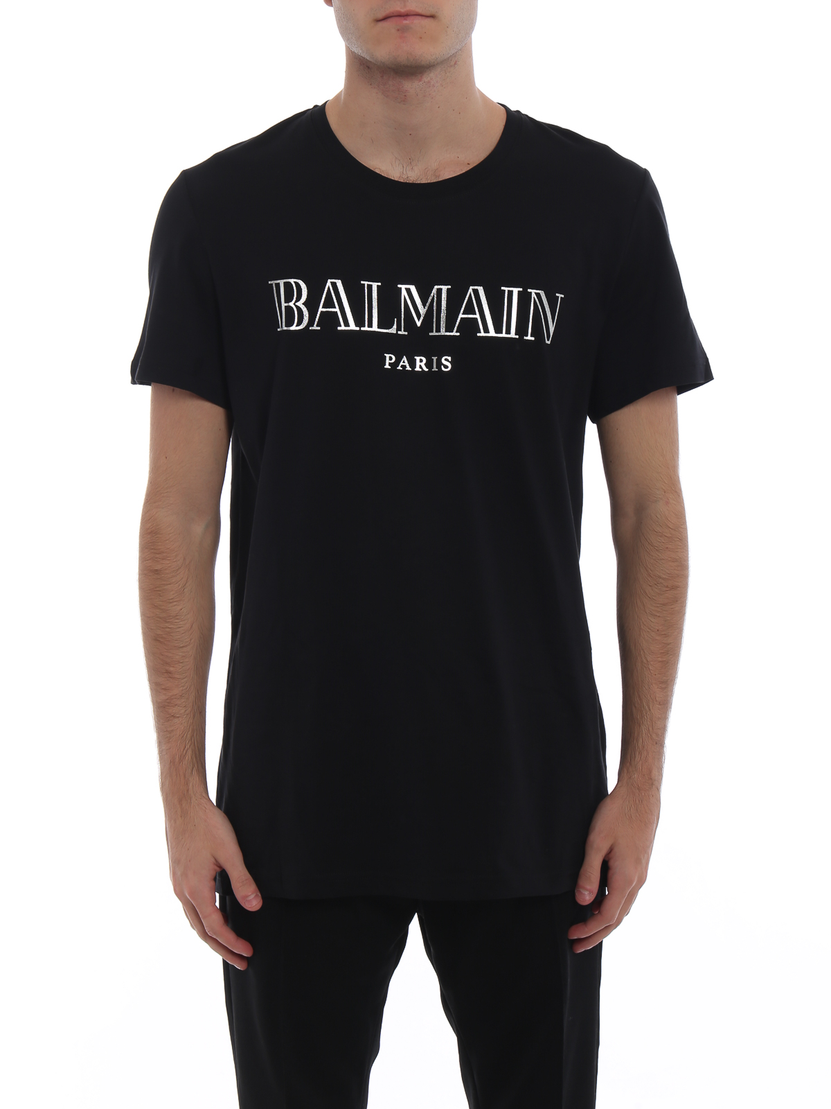 T-shirts Balmain - Balmain Paris silver print black T-shirt W8H8601I2581766