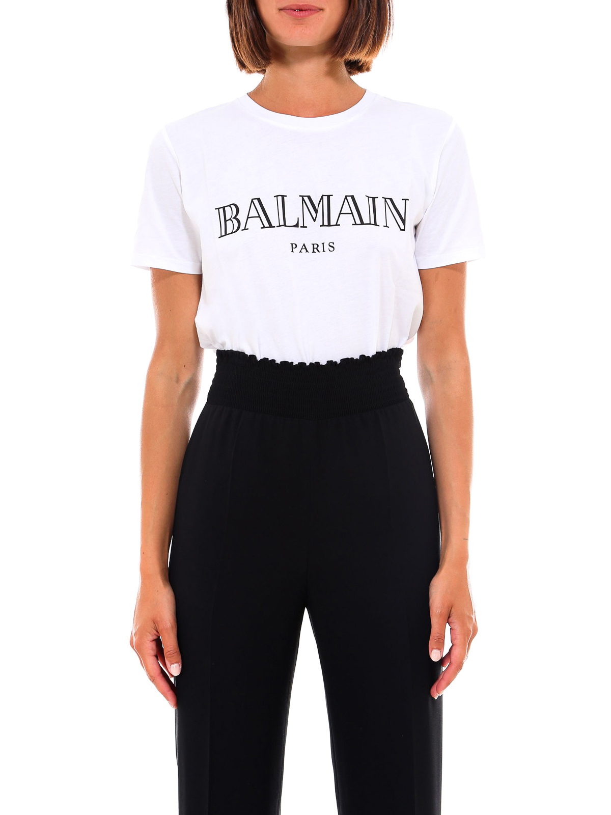 T-shirts Balmain Black logo cotton T-shirt - UF11350I409GAB