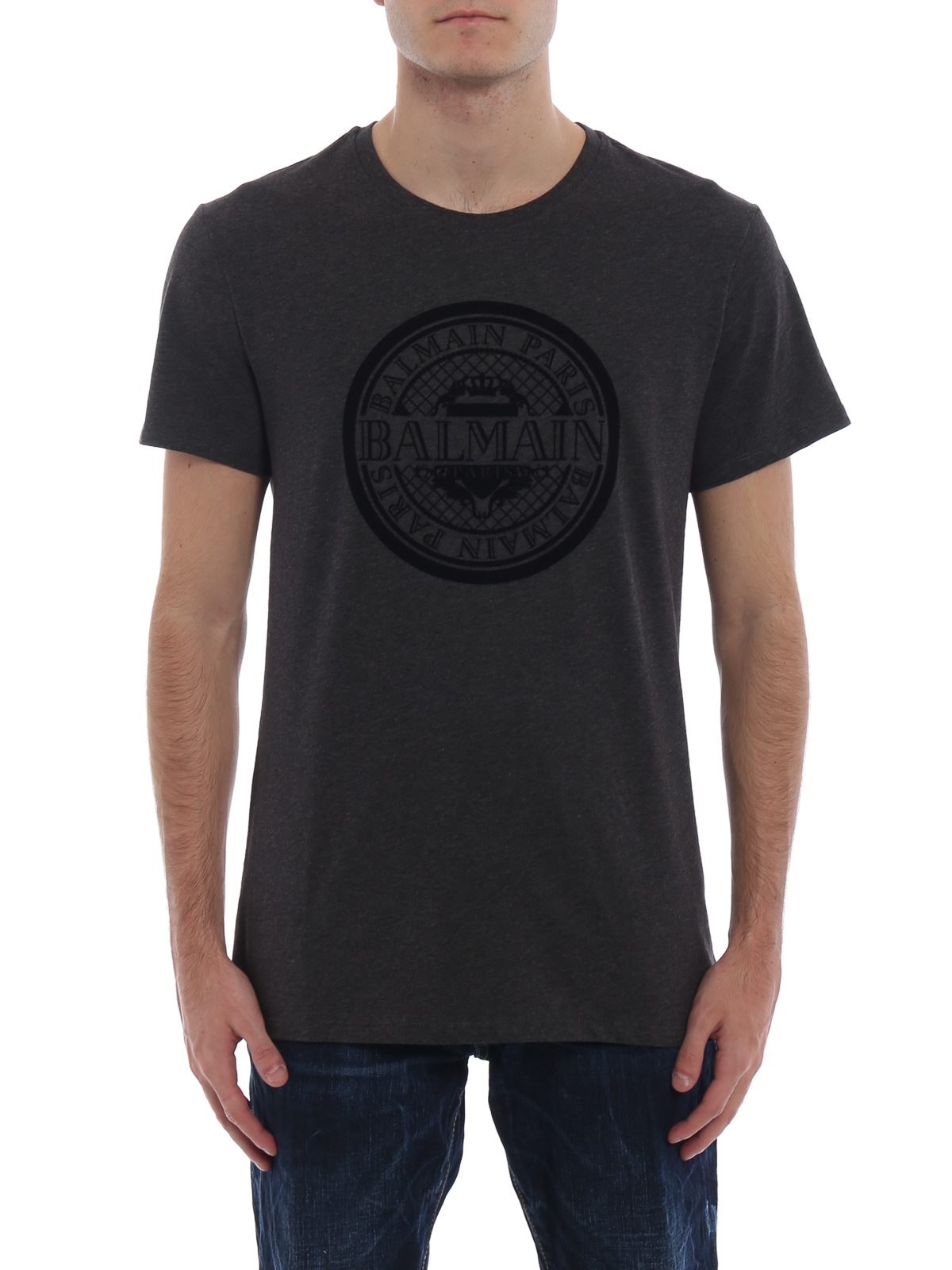 【関税込】BALMAIN Velvet logo t-shirt Balmain Contrasting Balmain Paris velvet logo T-shirt
