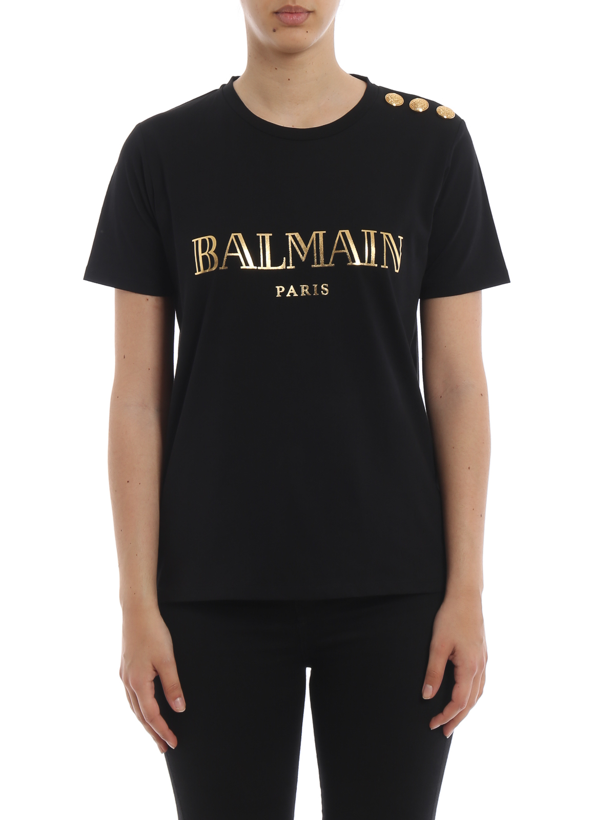 T-shirts Balmain - Gold logo black T-shirt - RF01322I170EAD