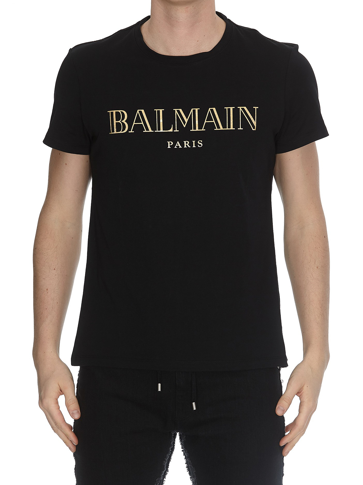T-shirts Balmain - Gold-tone logo print short T-shirt RH01601I312EAD
