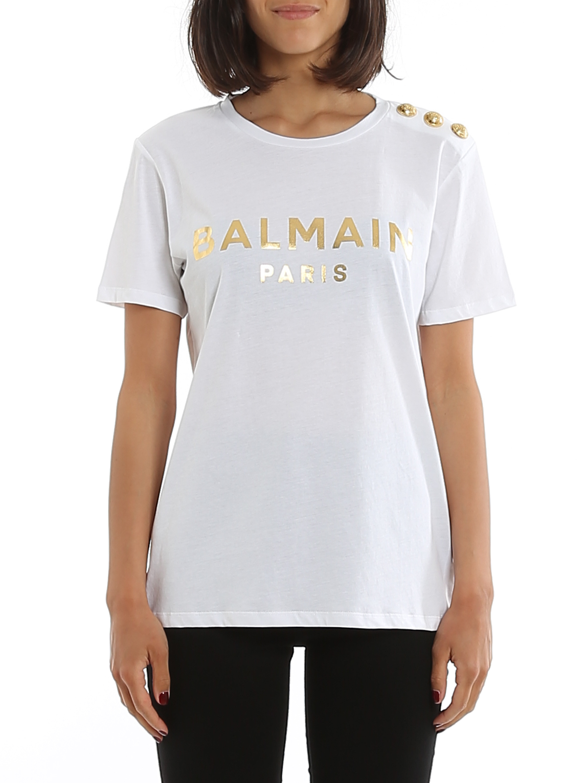 Godkendelse Forbrydelse farvning T-shirts Balmain - Golden logo T-shirt with buttons - TF01350I414GAD
