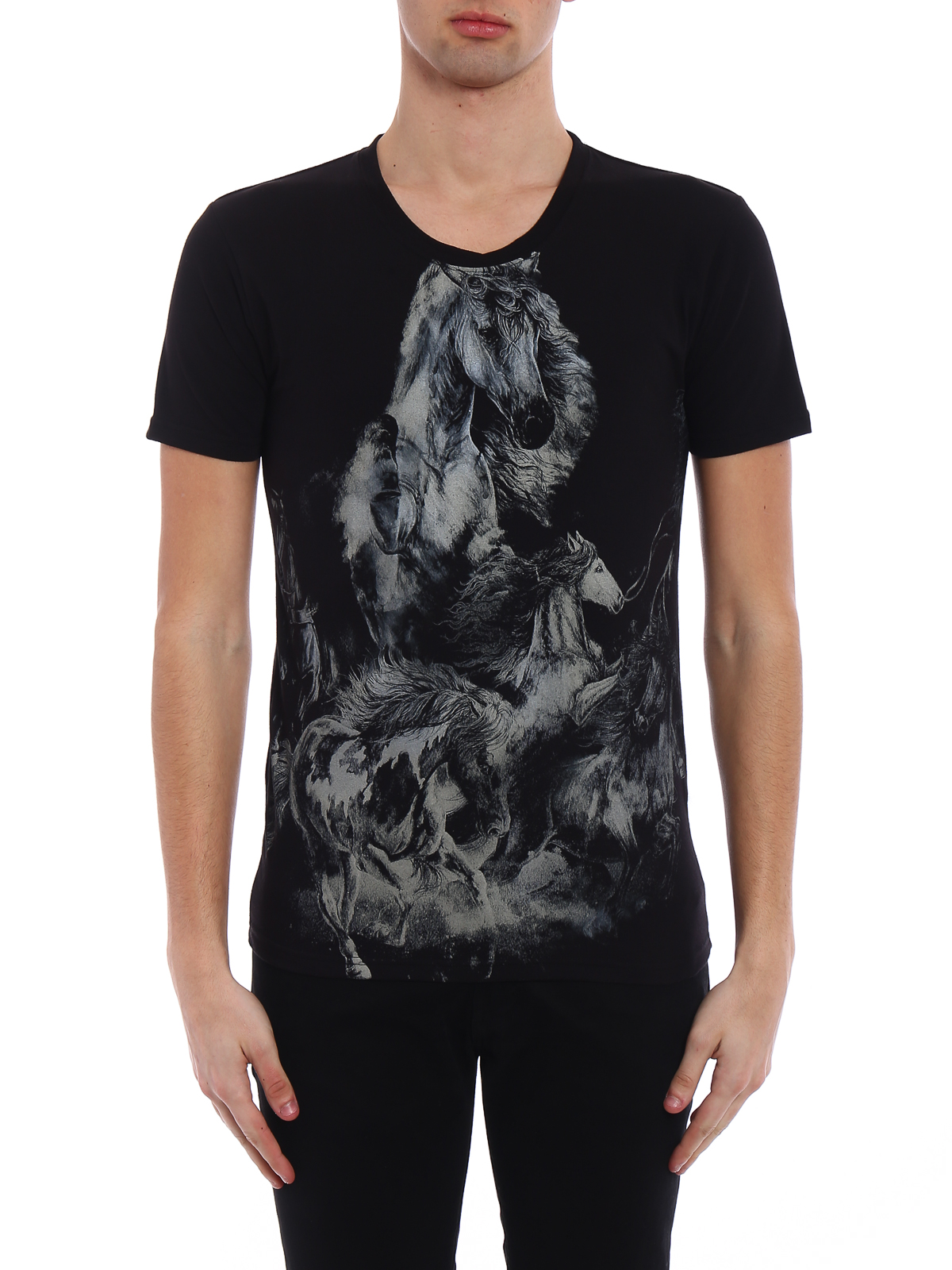 Balmain Horses print cotton T-shirt - Black - Men|S8H8601I150176