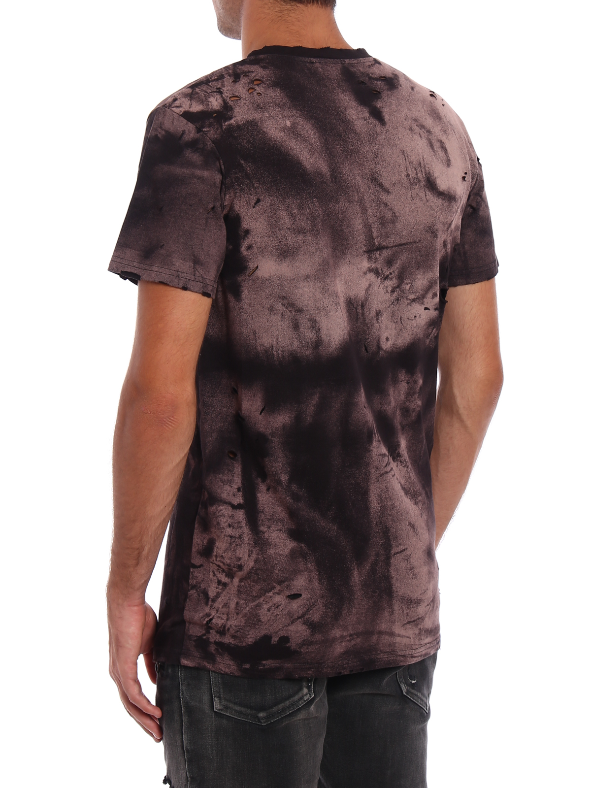 det sidste interview de T-shirts Balmain - Jungle print distressed cotton Tee - W7H8601I069D176
