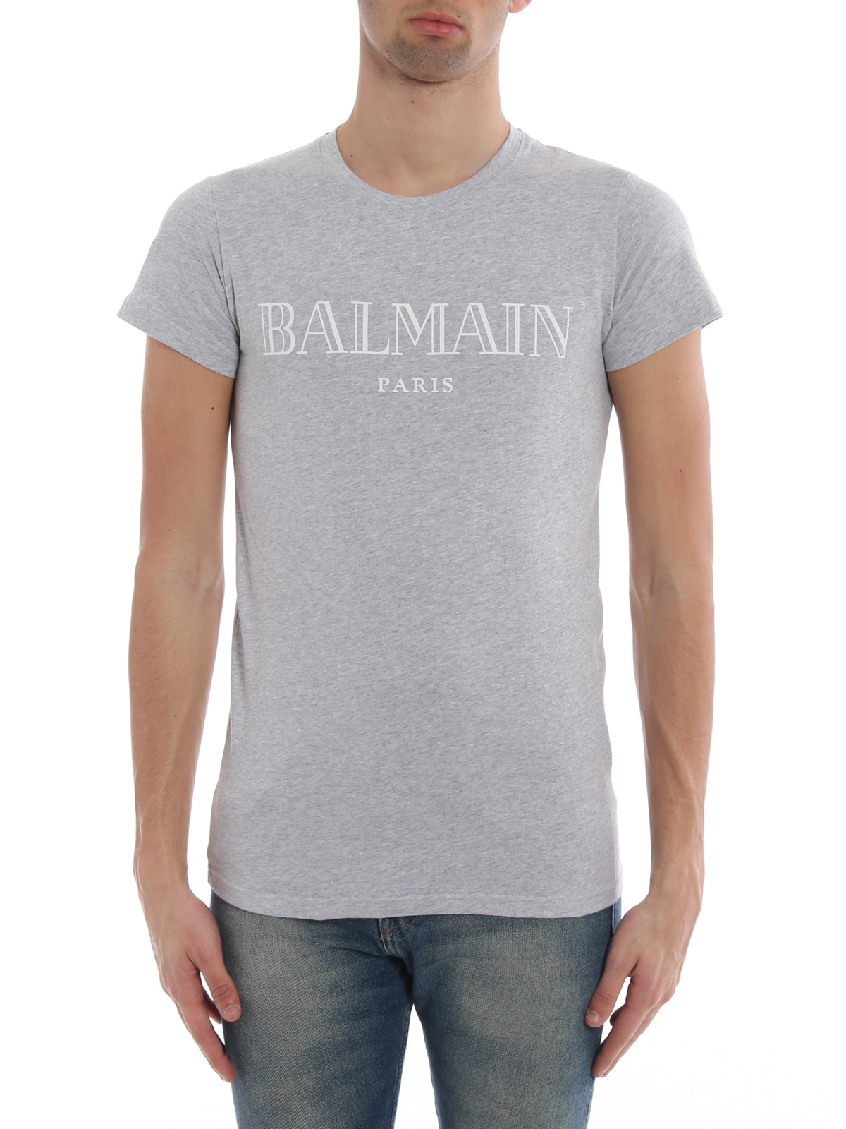 Frontier ufravigelige Min T-shirts Balmain - Logo print grey T-shirt - S8H8601I157172
