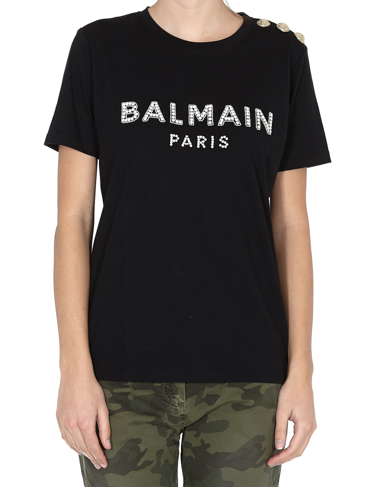 græs sæt fraktion T-shirts Balmain - Rhinestone logo T-shirt - TF11553P036EAB
