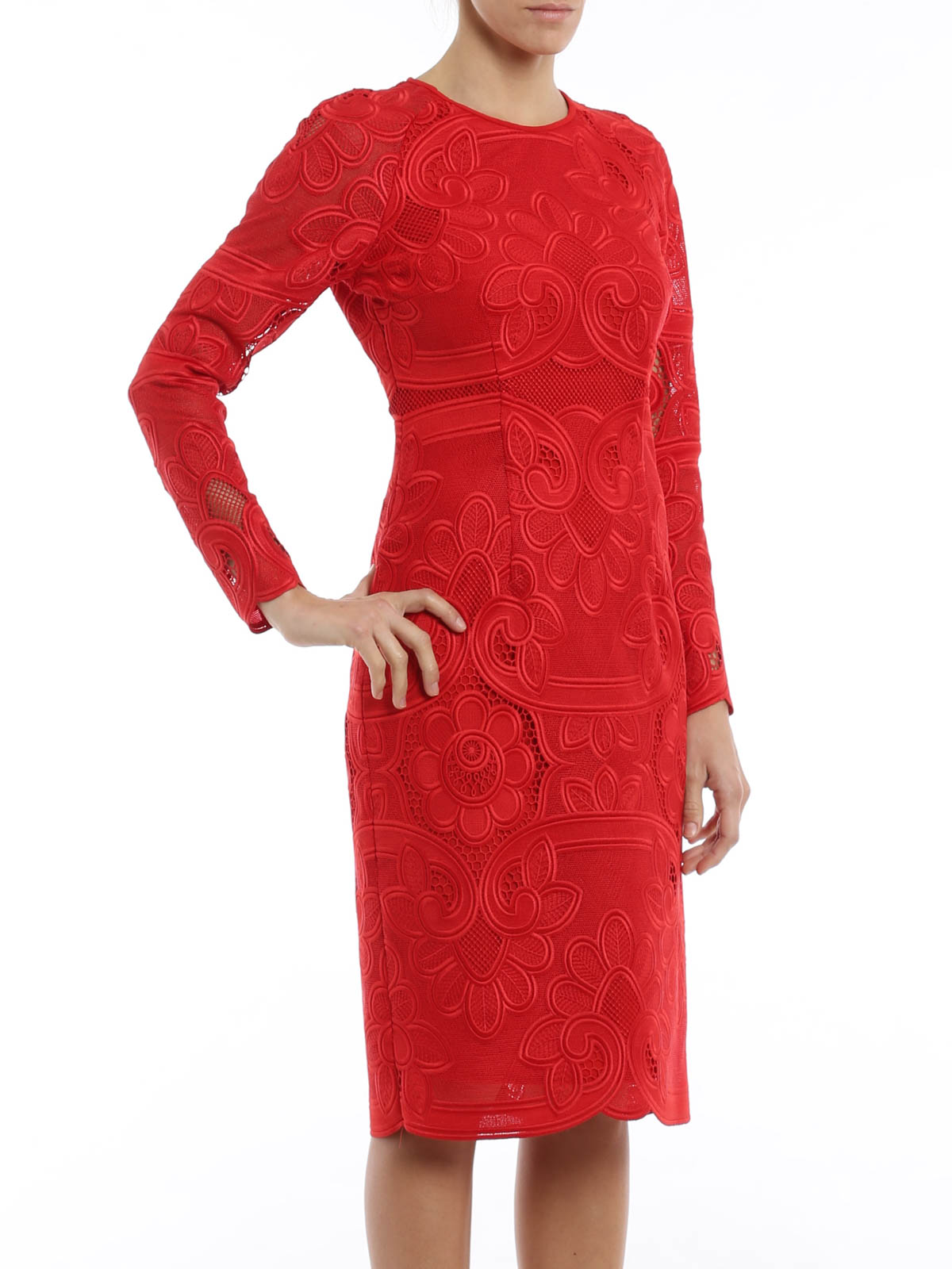 chinese dress ladies Calvin Klein Red Side Ruched Dress- Size 12  The Saved Collection