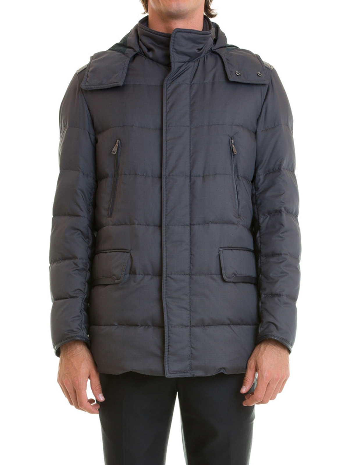 Padded jackets Brioni - Leather trimmed quilted down jacket ...