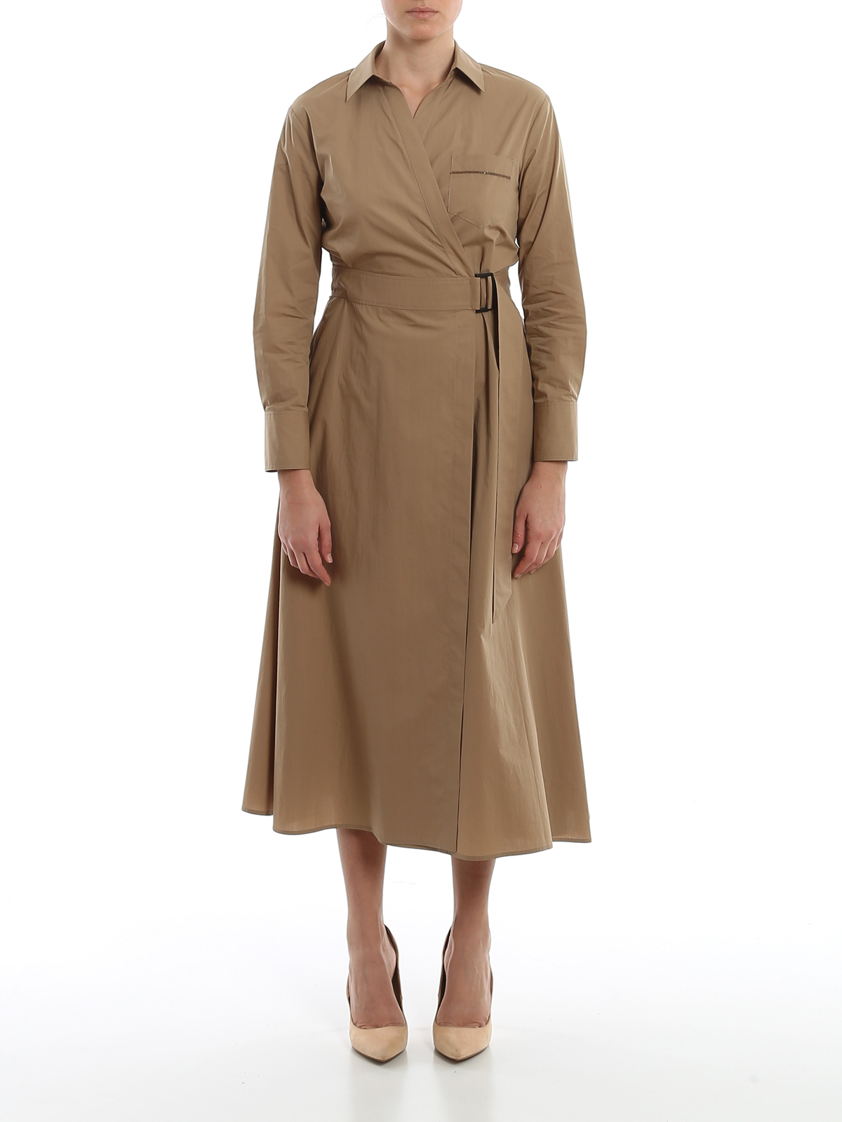 BRUNELLO CUCINELLI, Khaki Women's Midi Dress