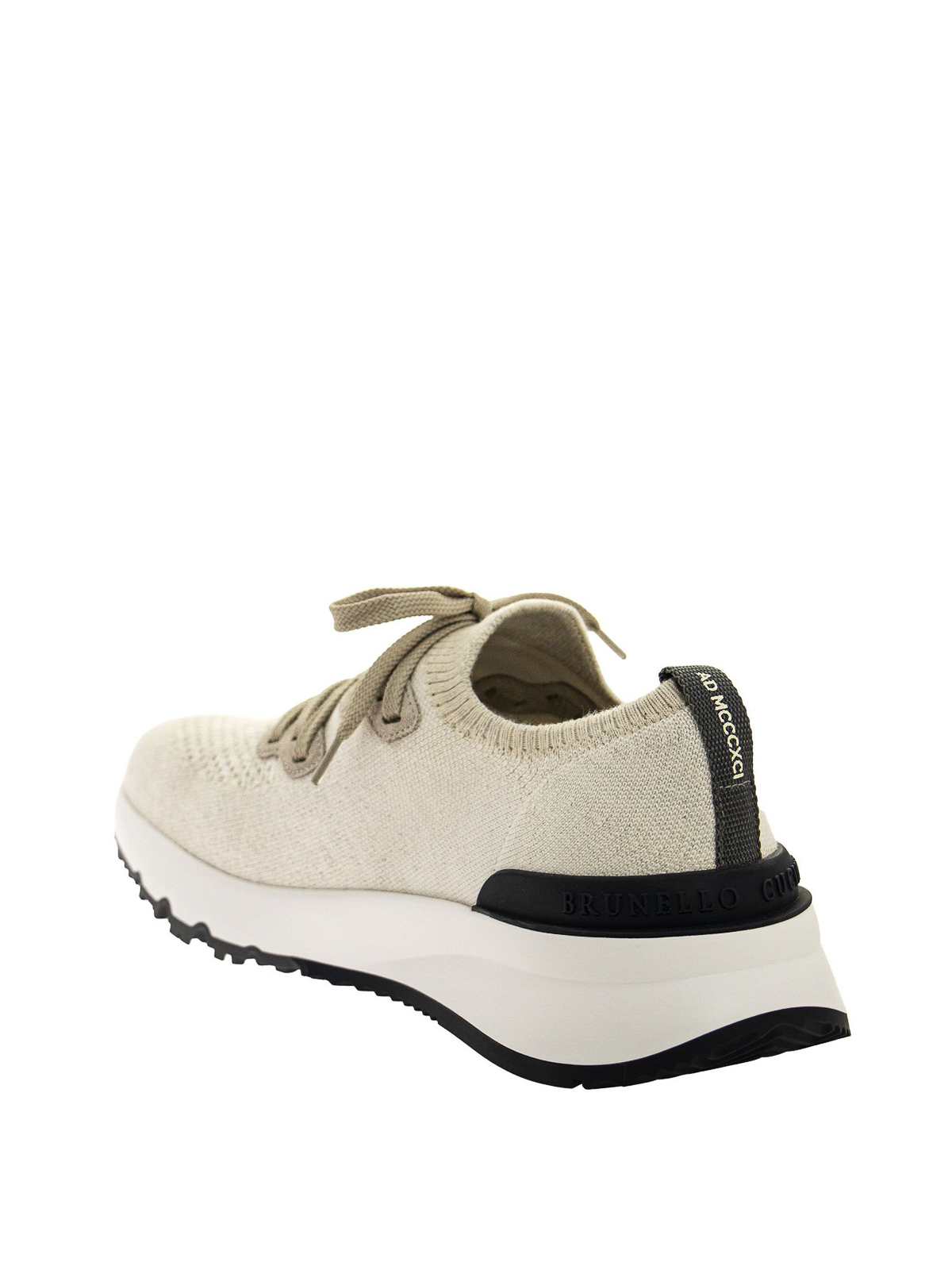 Shop Brunello Cucinelli Cotton Knit Sneakers In Beis Claro