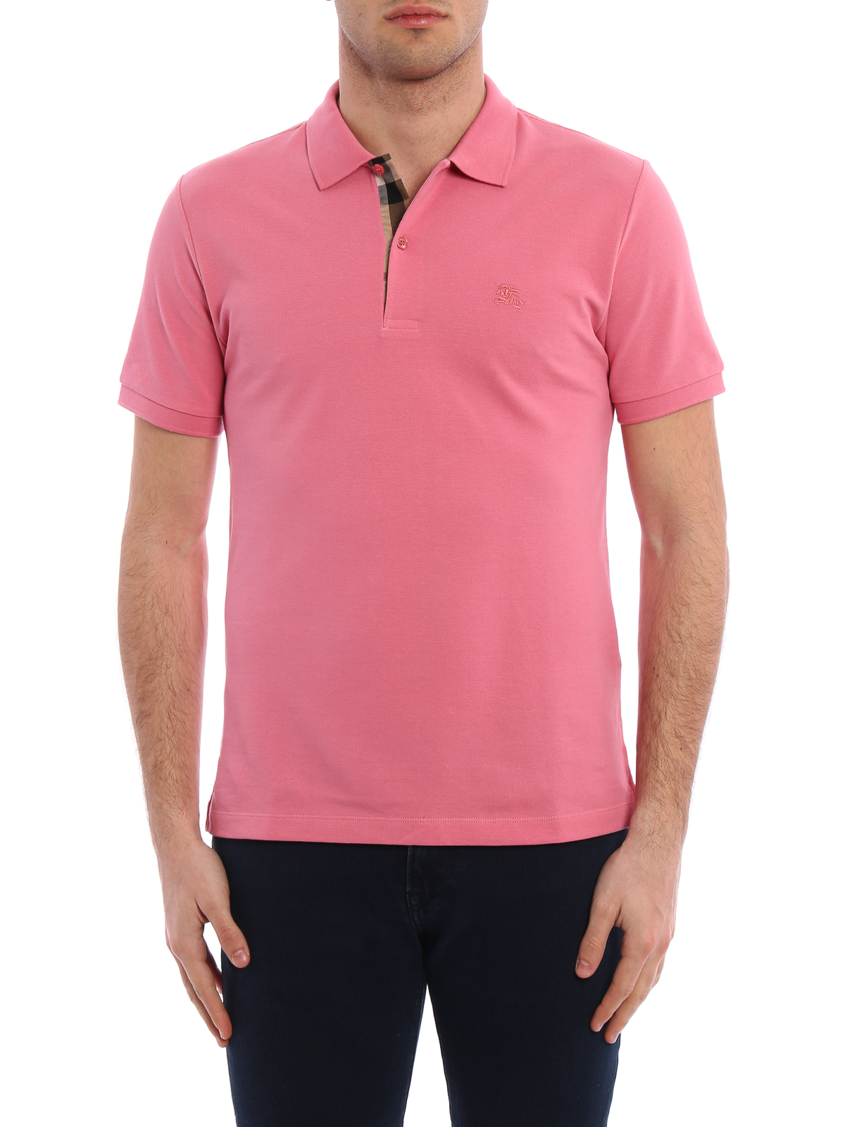 Burberry Check Placket Polo Shirt in Pink for Men