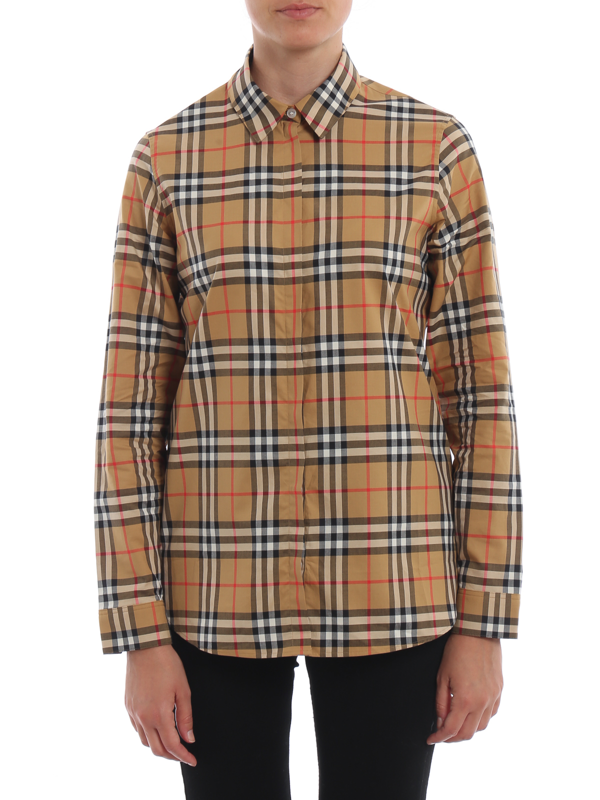 【BAON】[unisex] Fleury vintage check over shirt Slim Fit Check Cotton Shirt in Sand - Women | Burberry® Official