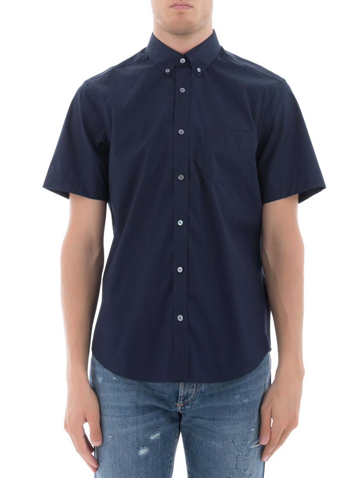 Burberry Short sleeve stretch cotton shirt - Blue - Men