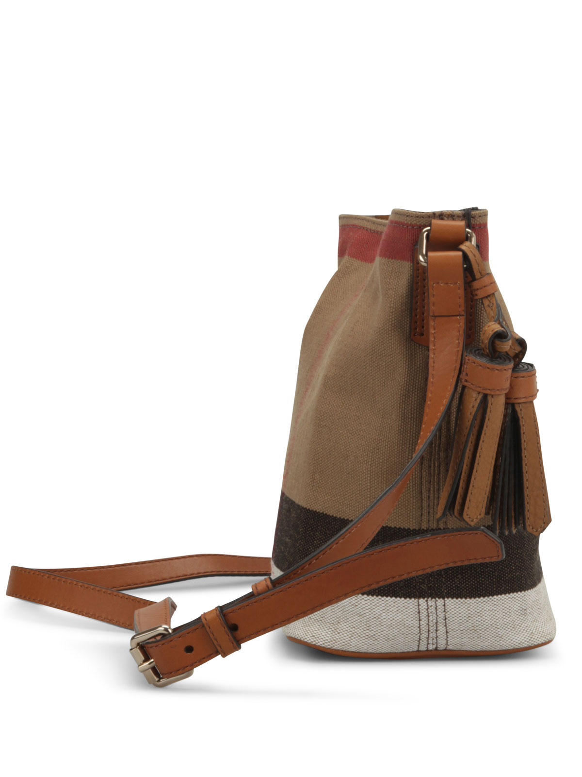 BURBERRY Susanna Medium Check Canvas Bucket Shoulder Bag Brown