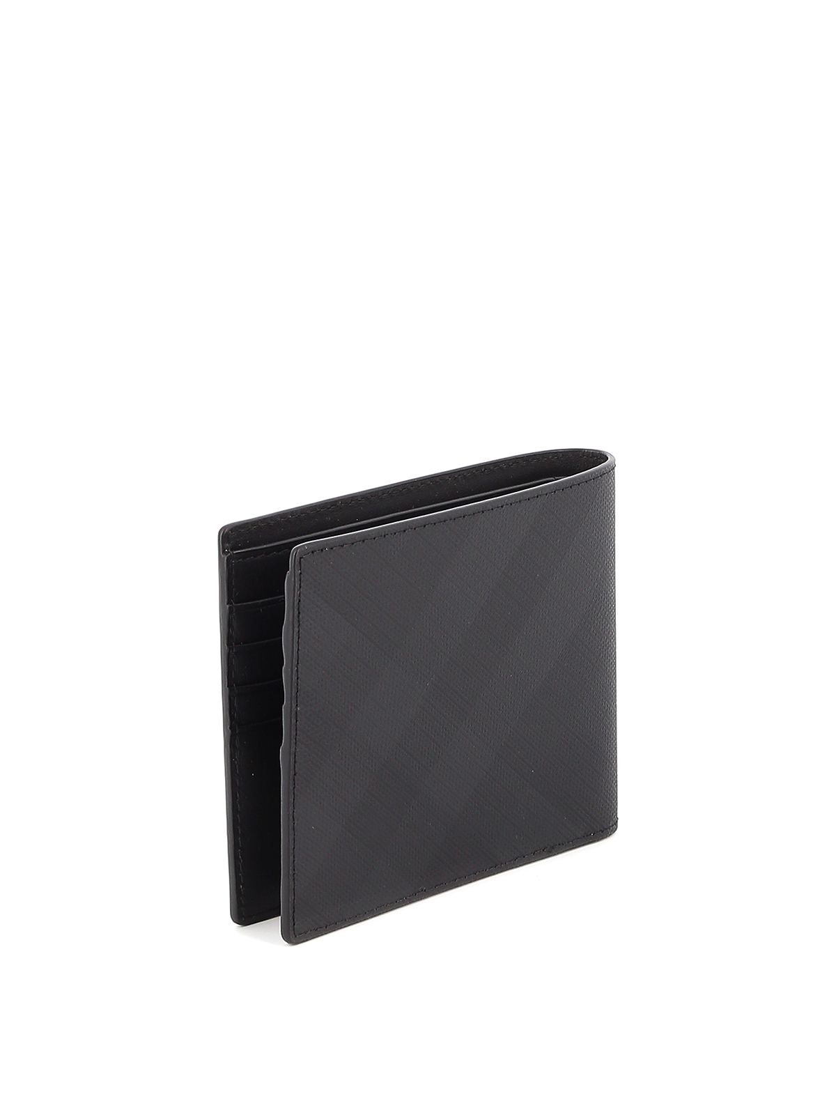 Burberry black Leather Check Bifold Wallet