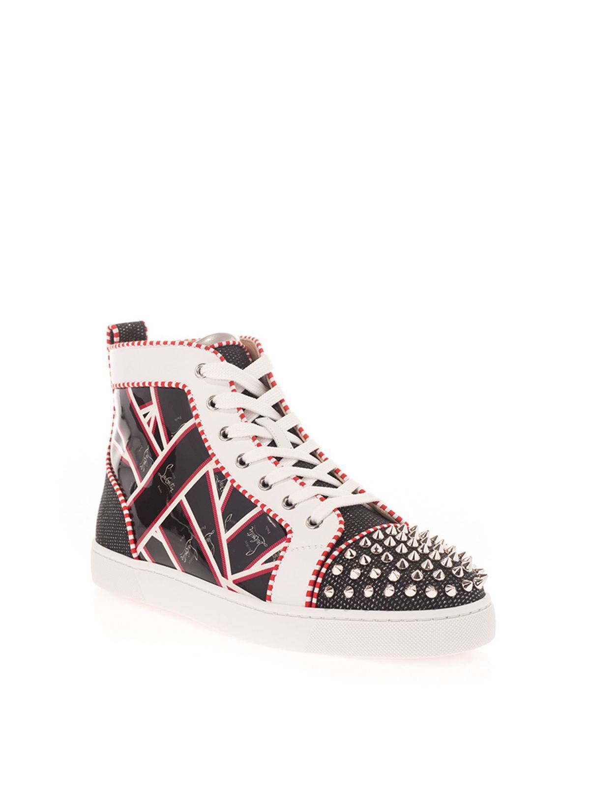 Christian Louboutin White Leather Multicolor Spikes Stud Size 39