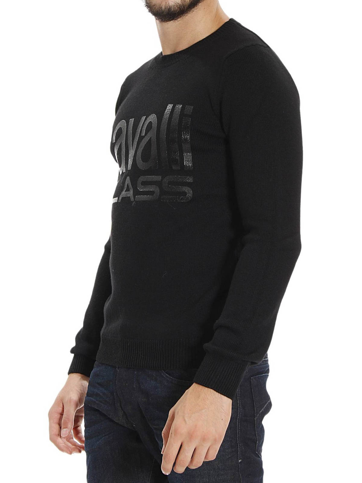 Class Roberto Cavalli Wool crew neck with logo - Black|821483
