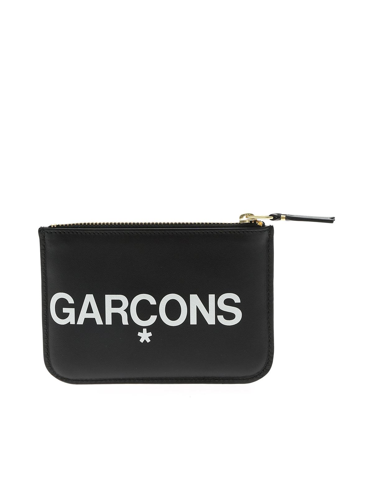 Shop Comme Des Garçons Branded Leather Purse In Black