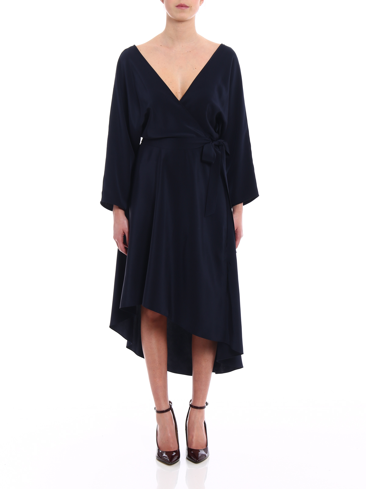 Knee length dresses Diane Von Furstenberg Blue pure silk asymmetric dress 11607DVFALXNY