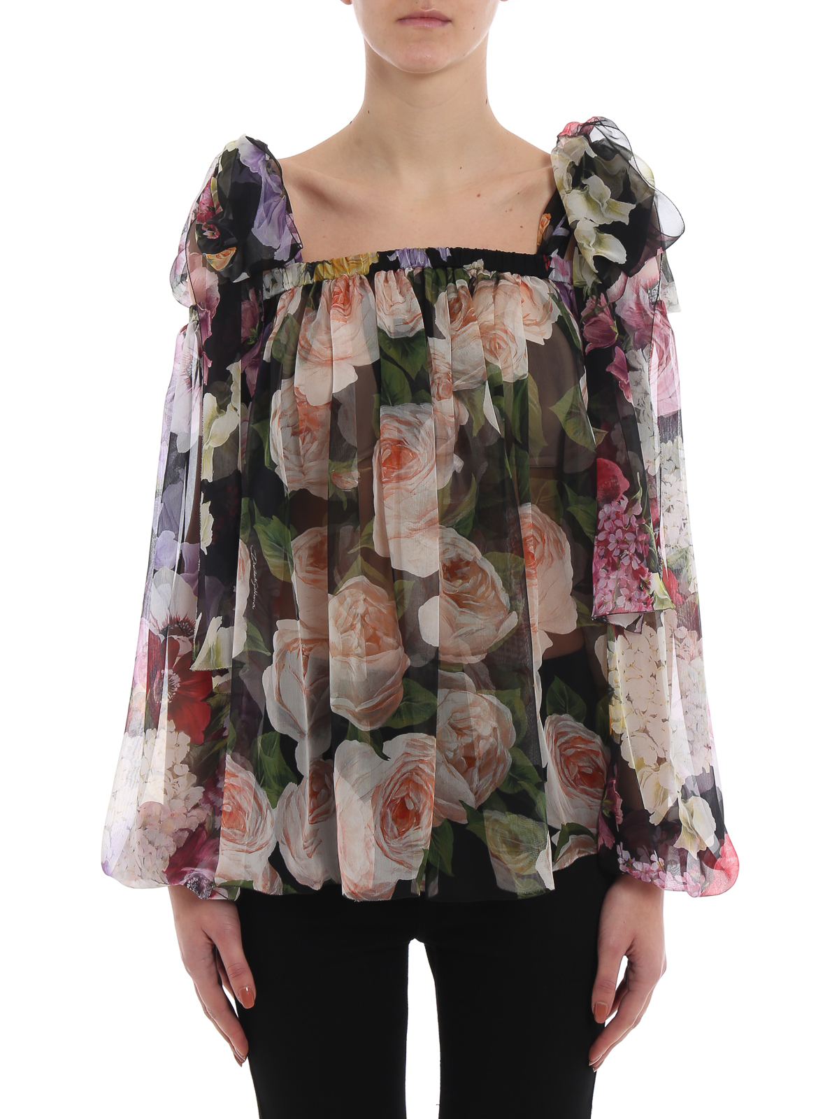 Blouses Dolce & - Hydrangea print silk chiffon blouse - F73G6THS10EHNW86