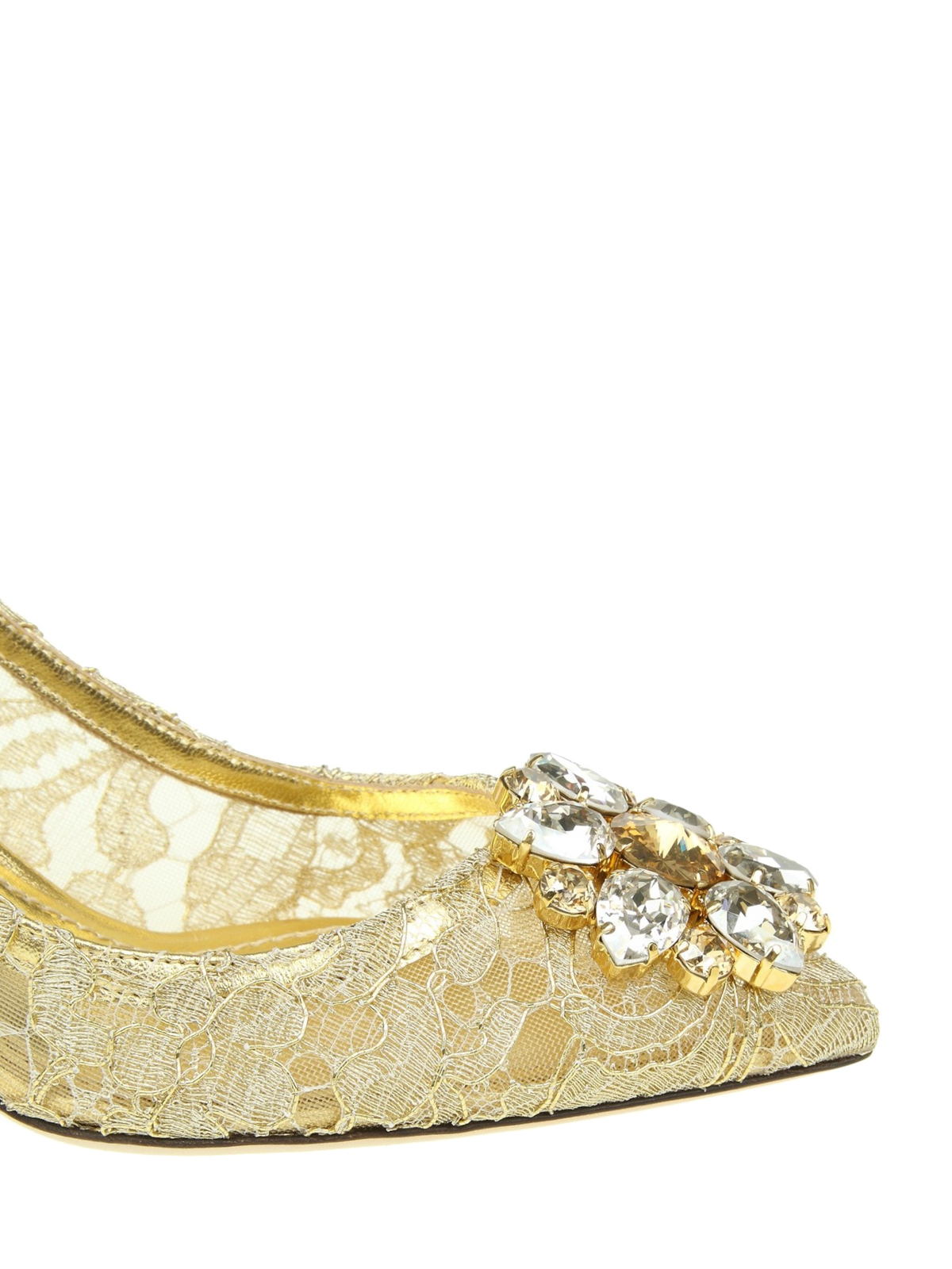 Shop Dolce & Gabbana Bellucci Gold-tone Lace Pumps In Dorado