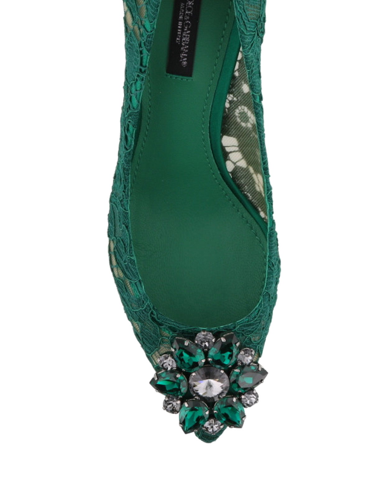 Shop Dolce & Gabbana Bellucci Green Lace Jewel Pumps