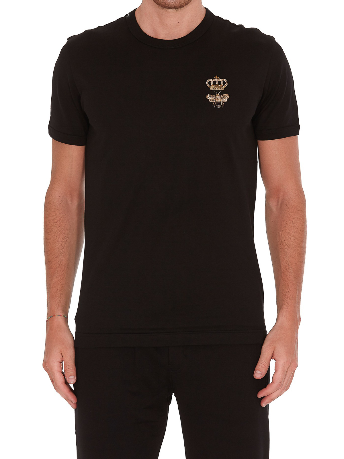 Shop Dolce & Gabbana Crown & Bee Embroidery T-shirt In Black