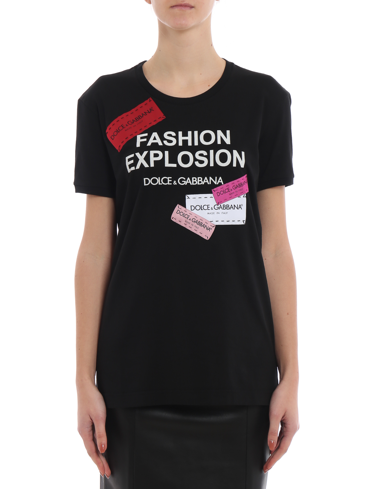 Tシャツ・カットソー DOLCE  GABBANA Women Tops FXH35TJAIH7N0000 Black Dolce & Gabbana - Girls Black Rhinestone T-Shirt