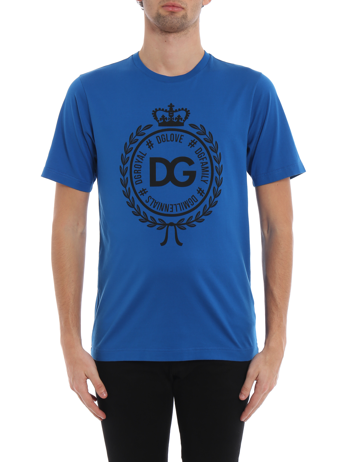 Dolce & Gabbana Logo print blue cotton crew neck T-shirt
