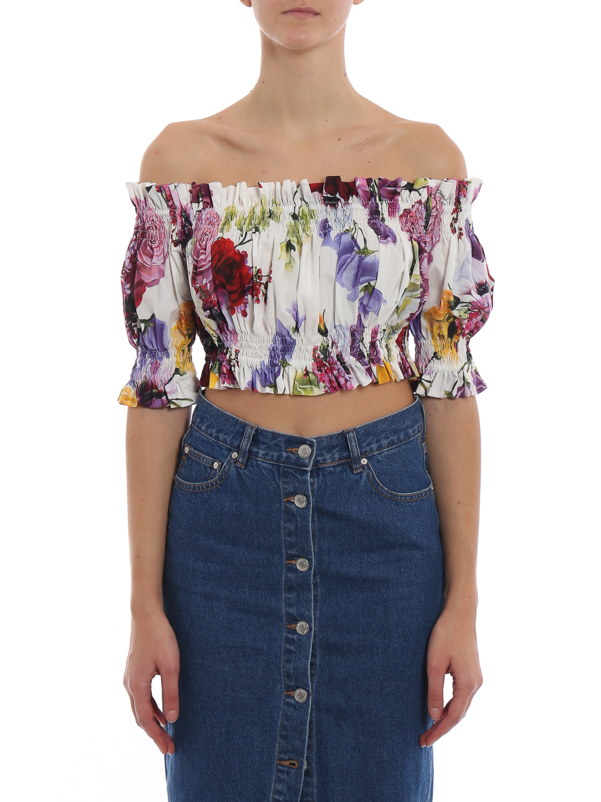 Dolce & Gabbana Hydrangea print poplin cotton crop top