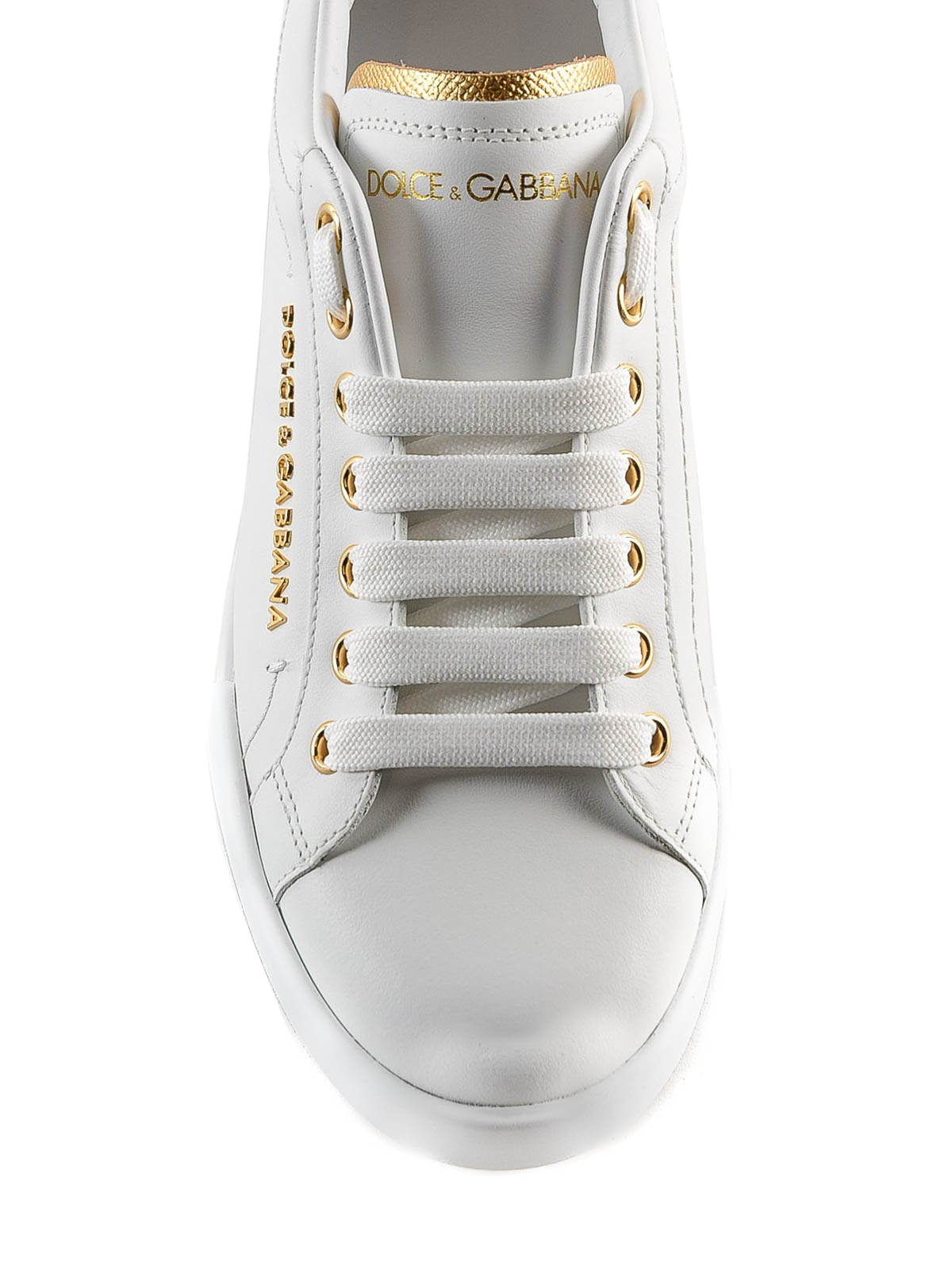Shop Dolce & Gabbana Logo Pearl White Leather Sneakers In Blanco