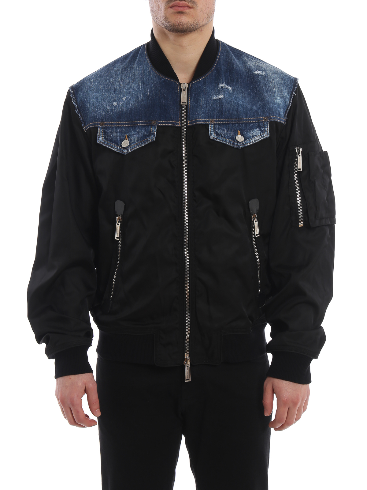 Dsquared2 Denim yoke black nylon bomber jacket|S74AM0869S49576900