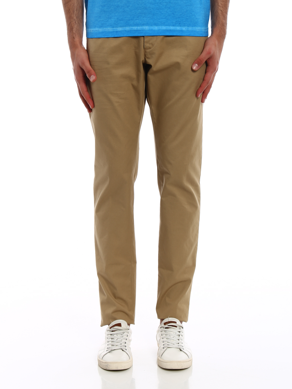 Shop Dsquared2 Beige Cotton Denim Chino Trousers In Beis