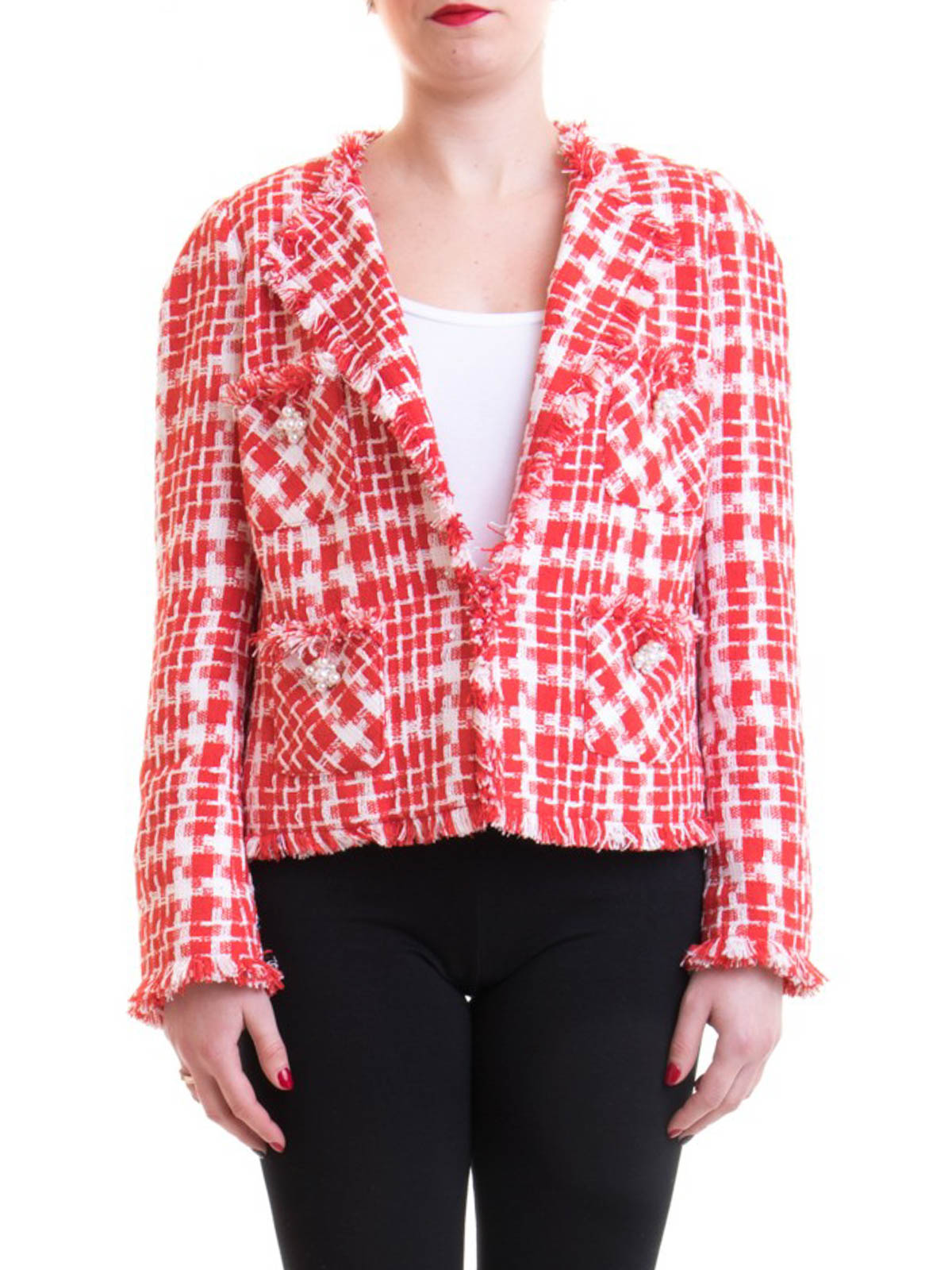Chanel  Red Braided Trim Tweed Jacket  VSP Consignment