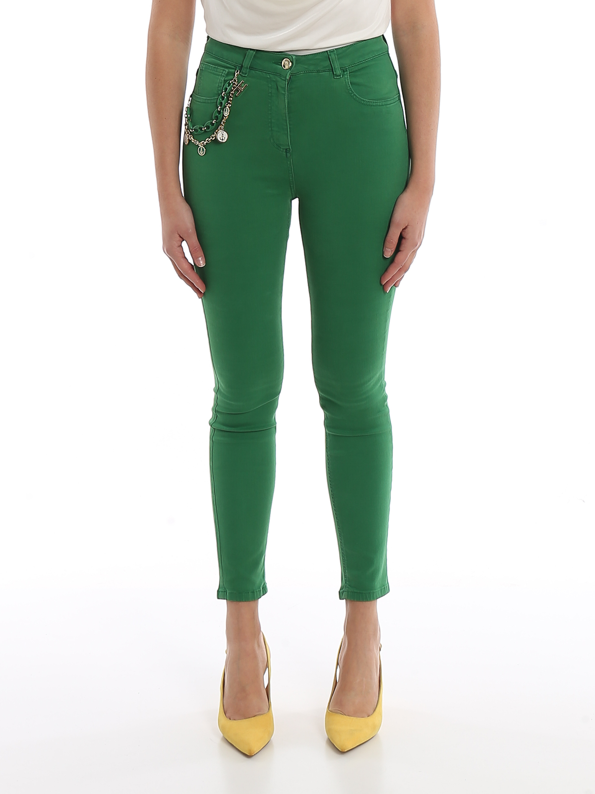Skinny jeans Elisabetta Franchi - High waist superskinny emerald green jeans  - PJ68S01E2124