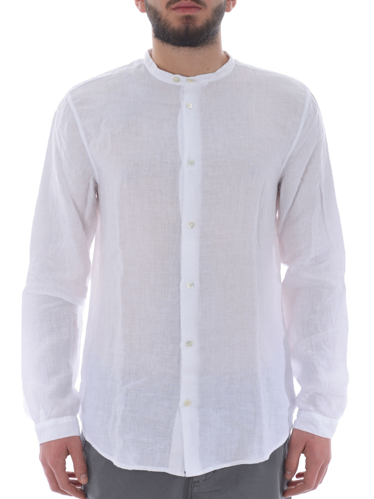 Emporio Armani Guru collar linen shirt White 3Z1C951N5FZ0100