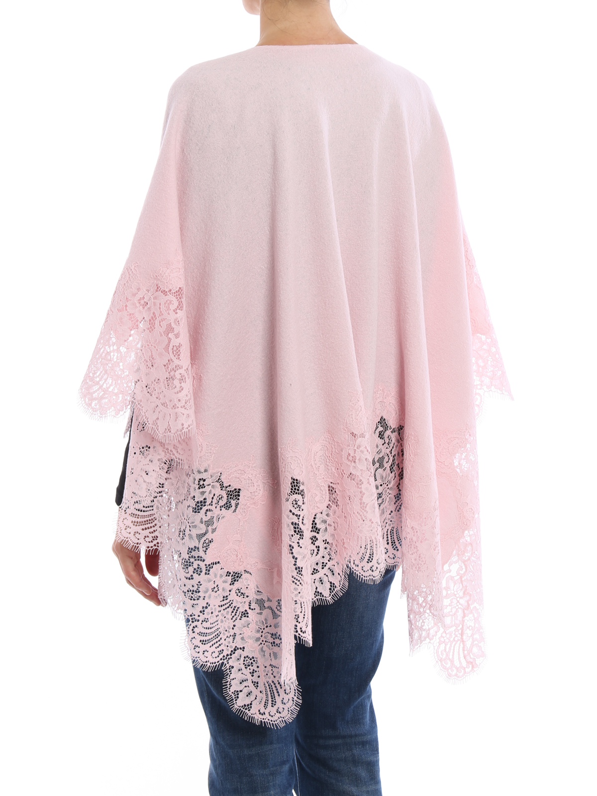 Ermanno Scervino See-through lace trimmed wool cape